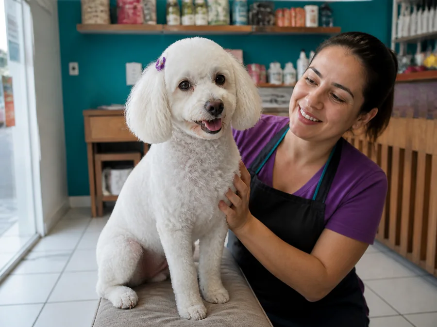Cachorro tranquilo após cuidados de estética e bem-estar